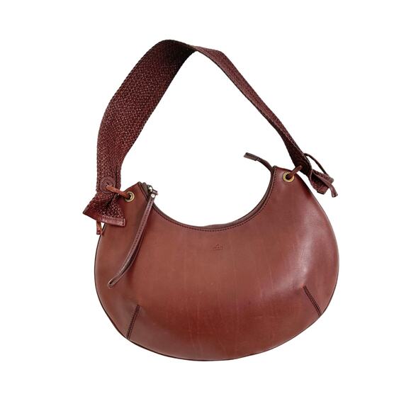 Gucci Mahogany Brown Leather Half Moon Crescent Woven Shoulder Hobo Purse - Picture 1 of 15